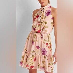 Ralph Lauren Blush Floral Halter Mini Dress
